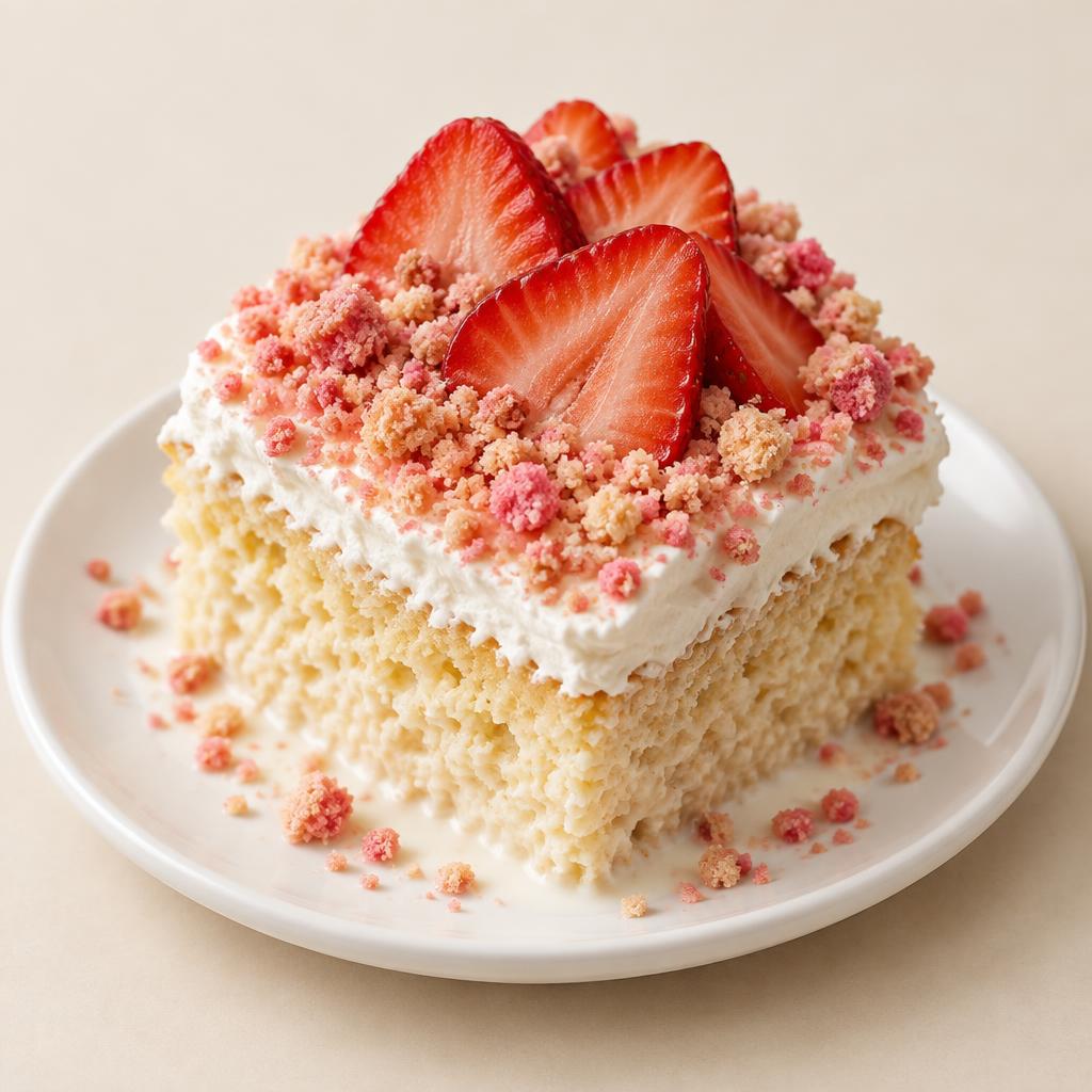 Mini strawberry crunch tres leches cake